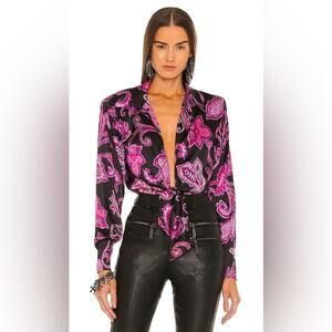 DUNDAS x REVOLVE Delirium Bodysuit in Black Purple Paisley